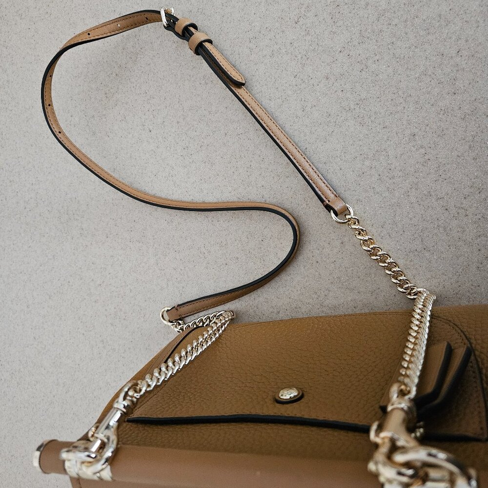 RARE NWOT COACH PEBBLED LEATHER SUEDE TAN TURNLOCK SHOULDER HANDBAG BAG TOTE - Picture 9 of 16